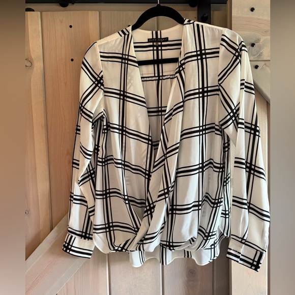 Pure Sugar Windowpane Plaid Cross Front Blouse - Picture 1 of 7